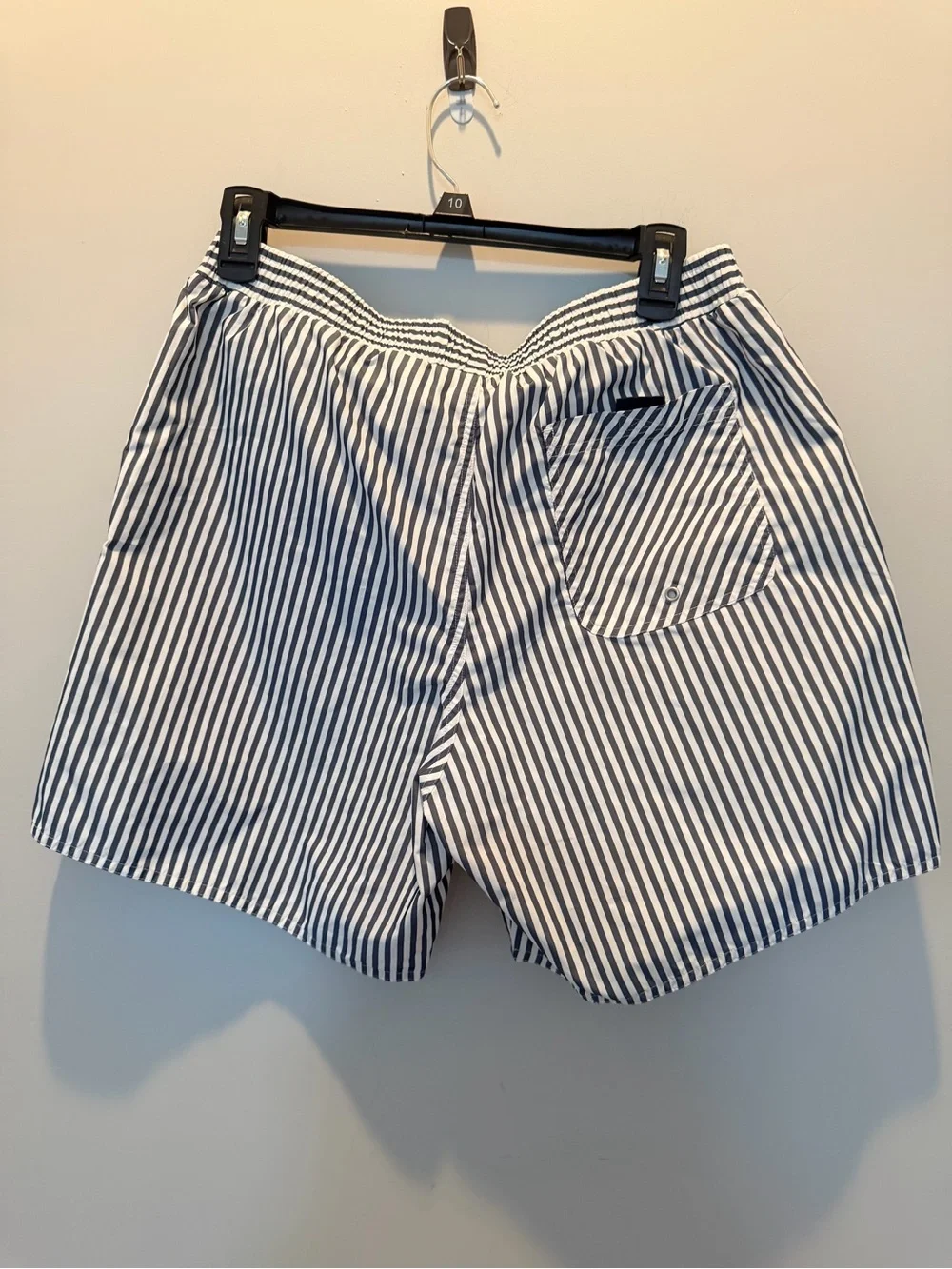 Lacoste Men's Gray/White Stripe Swim Trunks 5” Inseam